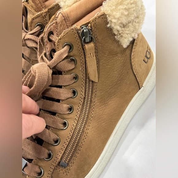 UGG Olive 1019716 Chestnut Leather High Top Lace Up Sneaker Shoes Womens Size 7 - Picture 9 of 11